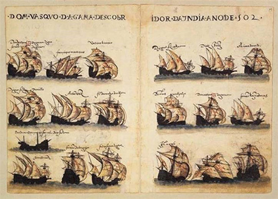 Ilustração da armada de Vasco da Gama de 1502, no “Livro de Lisuarte de Abreu”